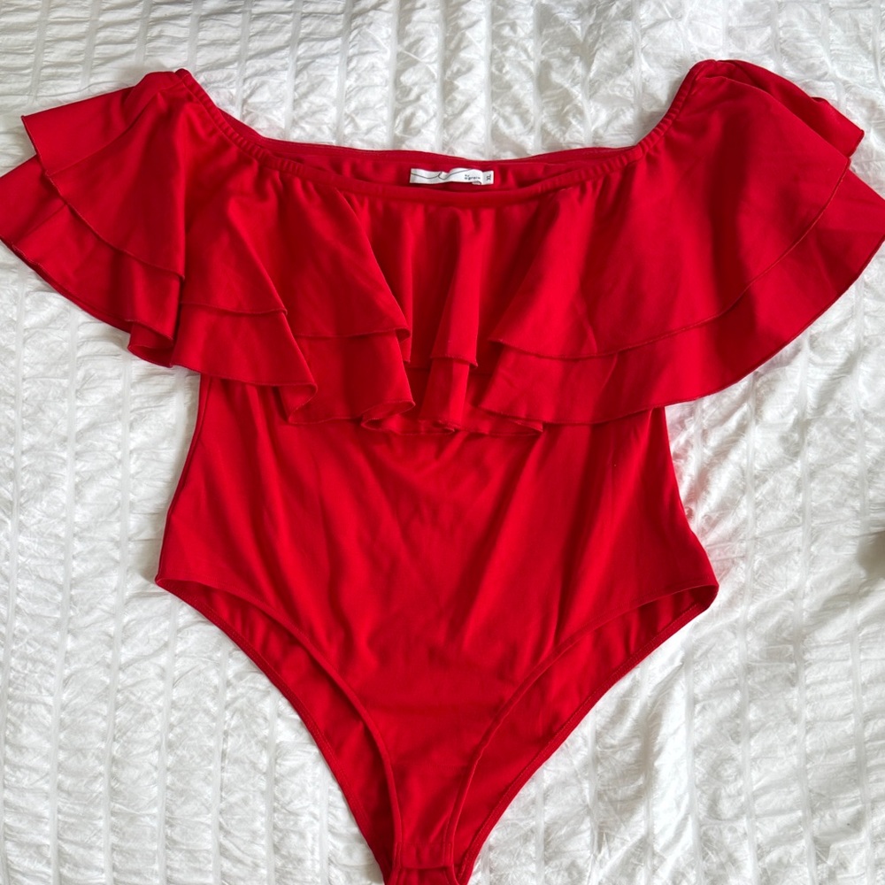 Red Ruffled Bodysuit